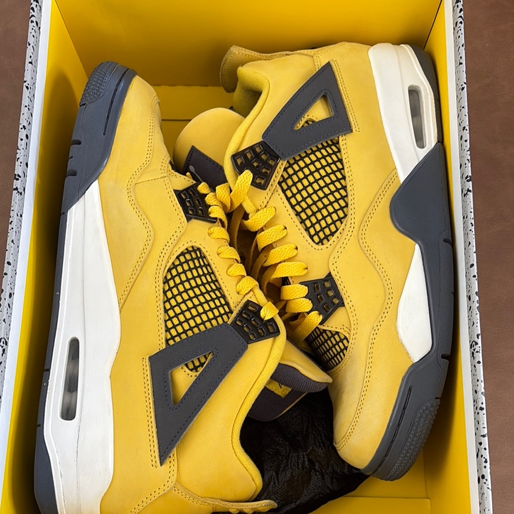 Air Jordan 4 Retro Sneakers Yellow and Gray with original box.